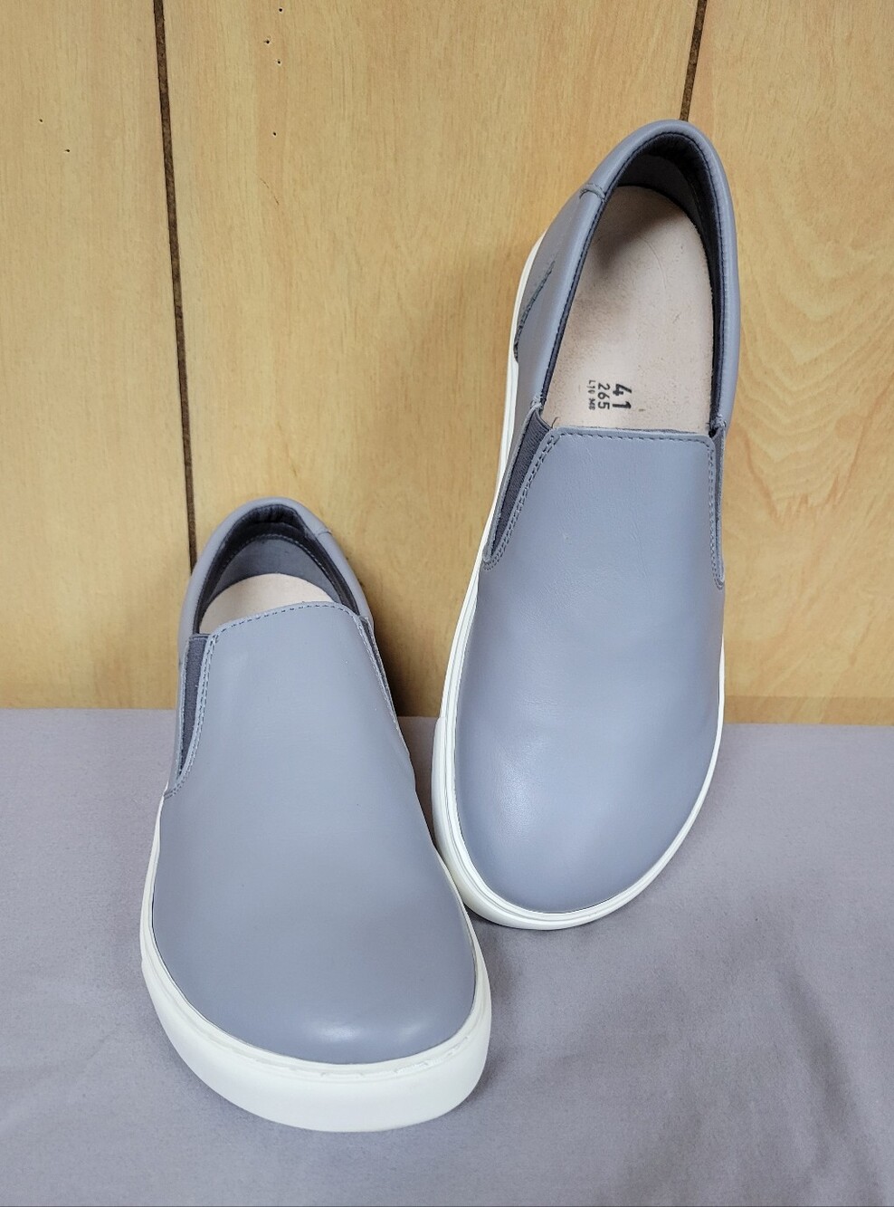 Birkenstock Women’s Slip-On Loafers in Light Gray with White Sole